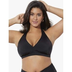 Swimsuits For All Diva Halter Bikini Top Womens 14 Black Side Boning Molded Cups